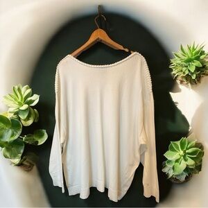 Lands' End Cream Sweater w/ dolman sleeves & Braided Detail pristine size 2X